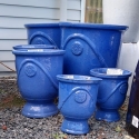 Picture of Pot Glazed Urn Flower/Fern Motif Blue